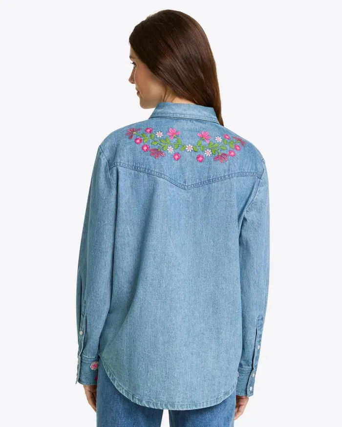 Draper James Tops Women Lynn Embroidered Long Sleeve Top In Denim