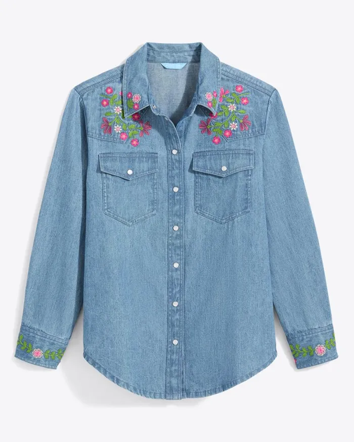 Draper James Tops Women Lynn Embroidered Long Sleeve Top In Denim