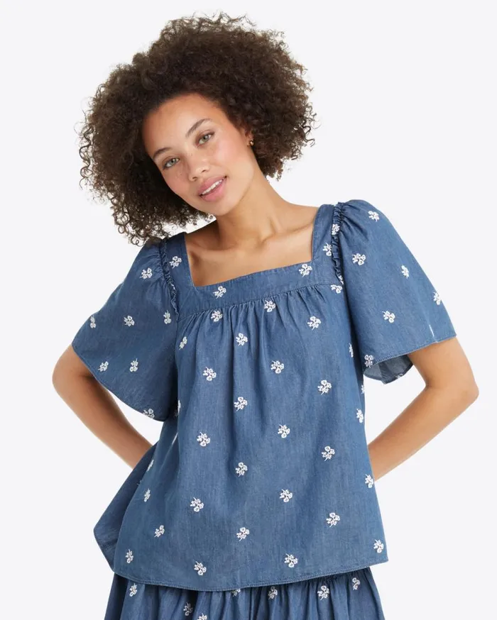Draper James Tops Women Maren Top In Embroidered Chambray