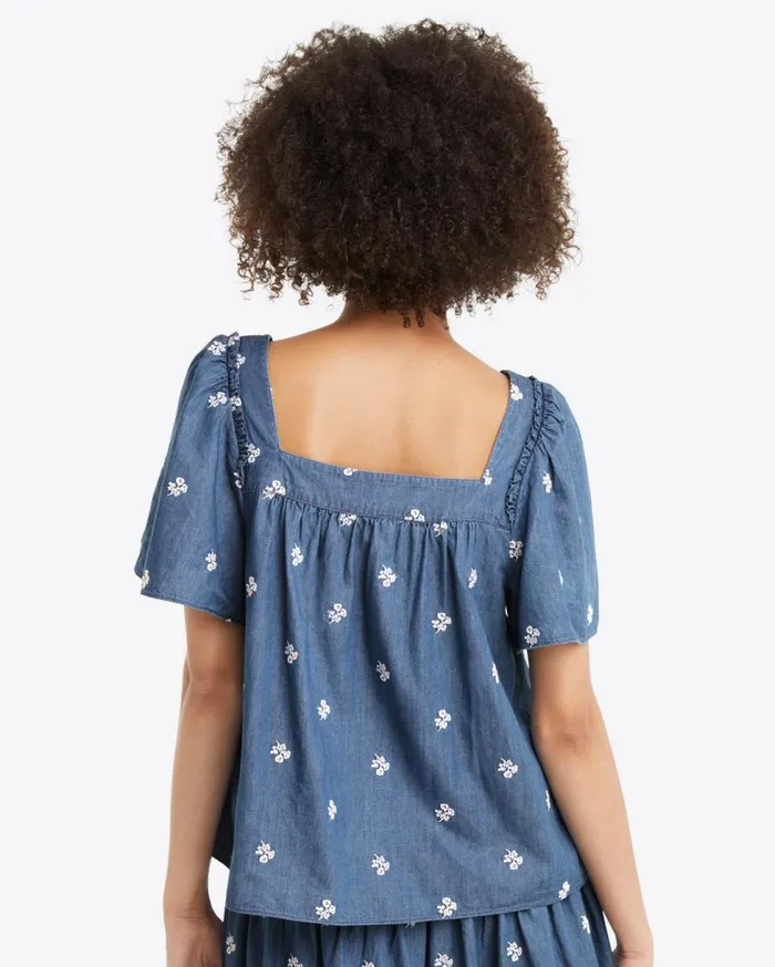 Draper James Tops Women Maren Top In Embroidered Chambray