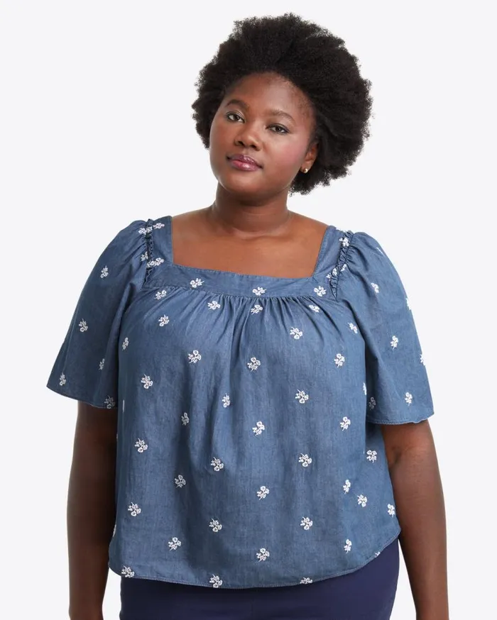 Draper James Tops Women Maren Top In Embroidered Chambray