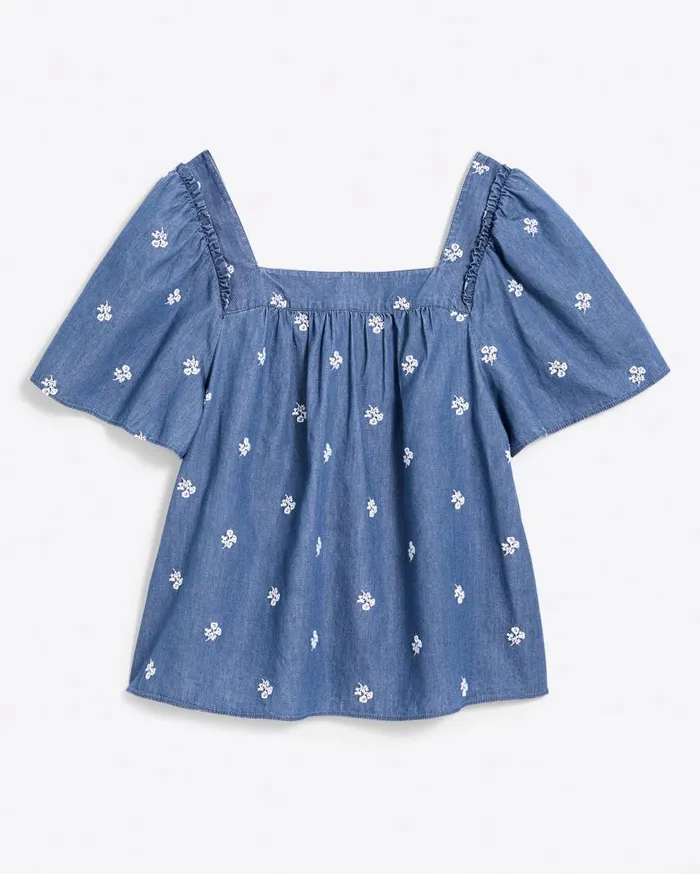 Draper James Tops Women Maren Top In Embroidered Chambray