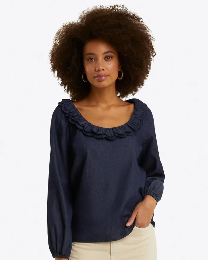 Draper James Tops Women Reyna LongSleeve Top In Chambray