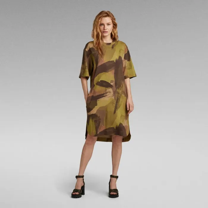 Dresses Women GStar RAW Boxy U Tee Allover Dress Safari Watercolor Camo