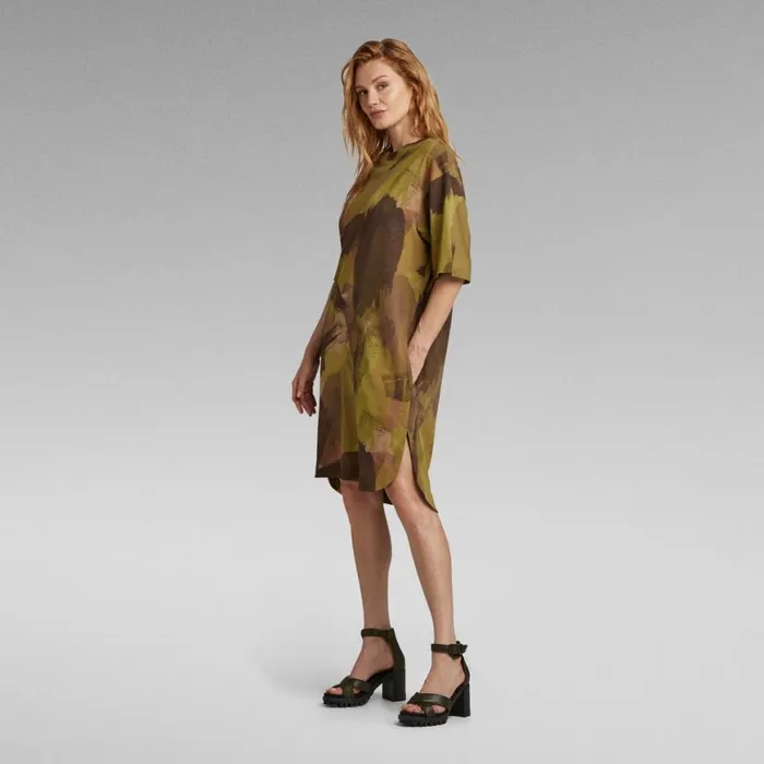 Dresses Women GStar RAW Boxy U Tee Allover Dress Safari Watercolor Camo