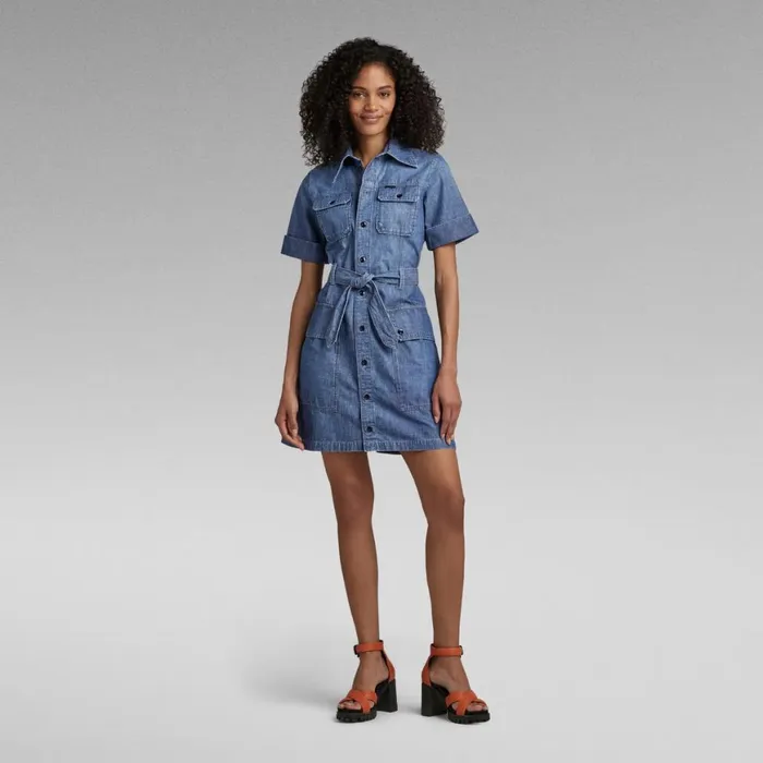Dresses Women GStar RAW Premium Military Shirt Dress Faded Ionic Blue