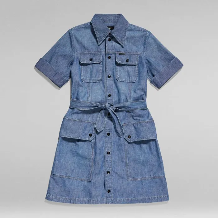 Dresses Women GStar RAW Premium Military Shirt Dress Faded Ionic Blue