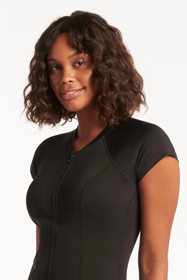 Eco Essentials Short Sleeve Rash Vest Eco Essentials Black Women Sea Level Surf Suits and Rash Vests