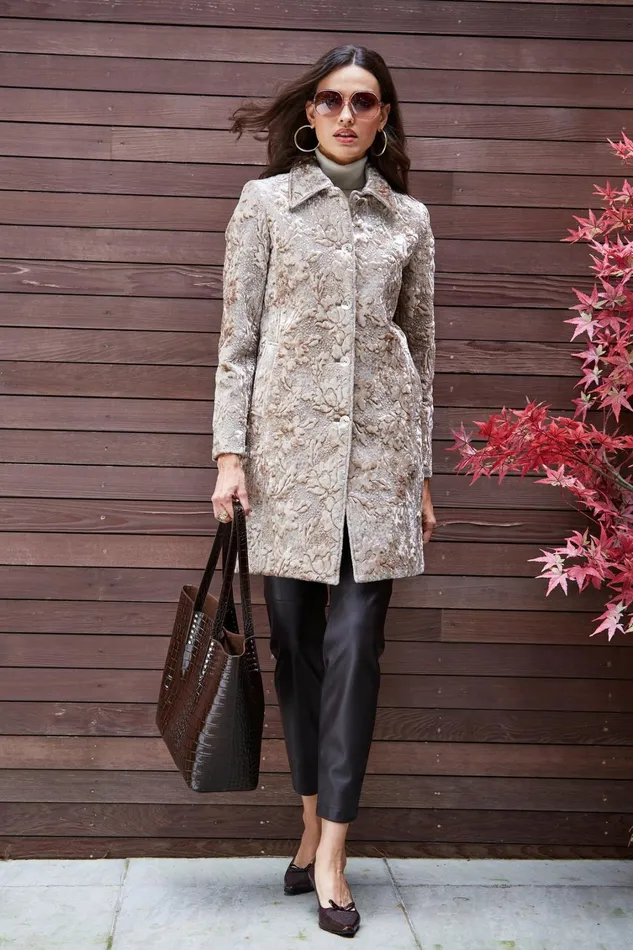 Elie Tahari Coats Quilted Velvet Topper Beige 8211 Women