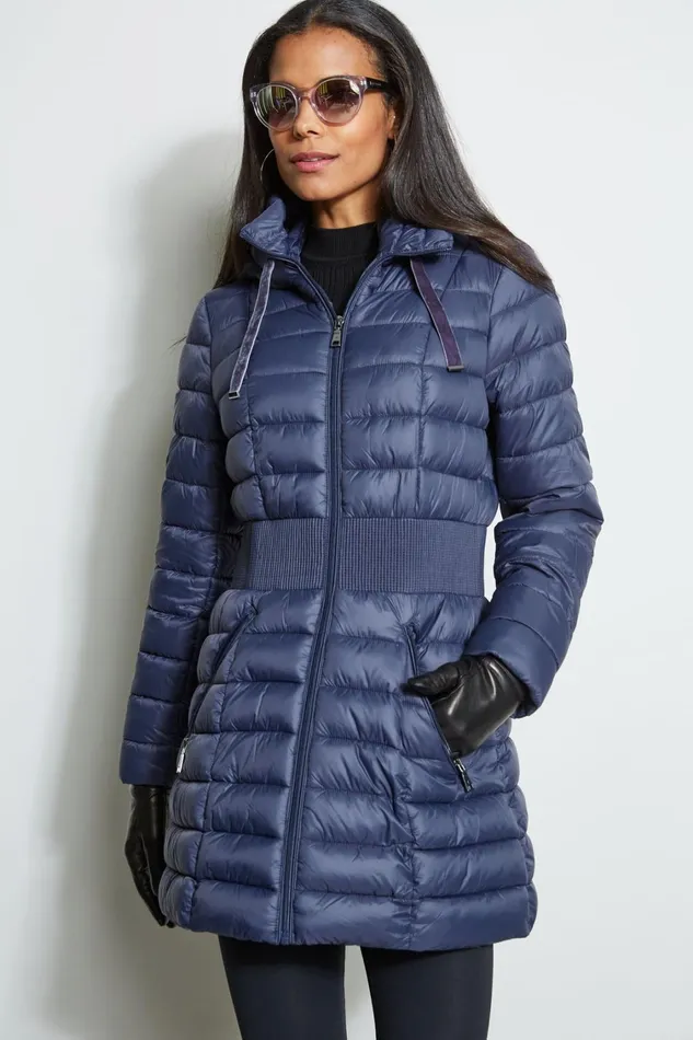 Elie Tahari Coats Tahari Lightweight Hooded Cinched Puffer Coat Navy 8211 Women Elie Tahari Coats Tahari Lightweight Hooded Cinched Puffer Coat Navy 8211 Women