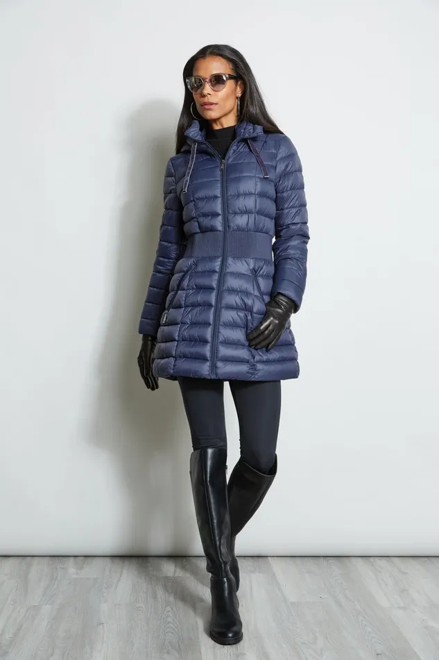 Elie Tahari Coats Tahari Lightweight Hooded Cinched Puffer Coat Navy 8211 Women