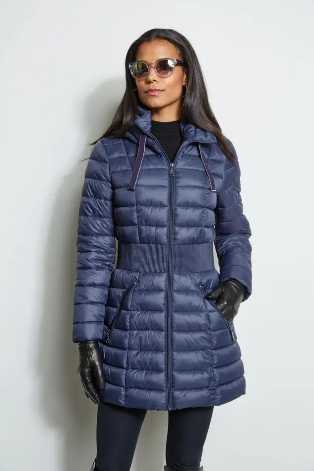 Elie Tahari Coats Tahari Lightweight Hooded Cinched Puffer Coat Navy 8211 Women