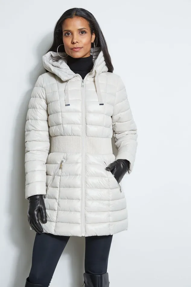 Elie Tahari Coats Tahari Lightweight Hooded Cinched Puffer Coat Pale Oak 8211 Women
