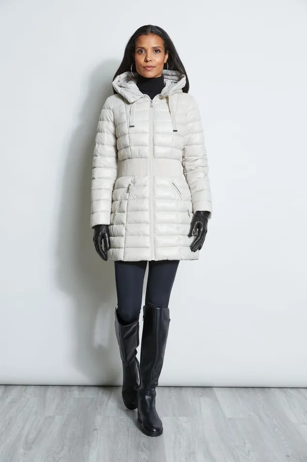 Elie Tahari Coats Tahari Lightweight Hooded Cinched Puffer Coat Pale Oak 8211 Women
