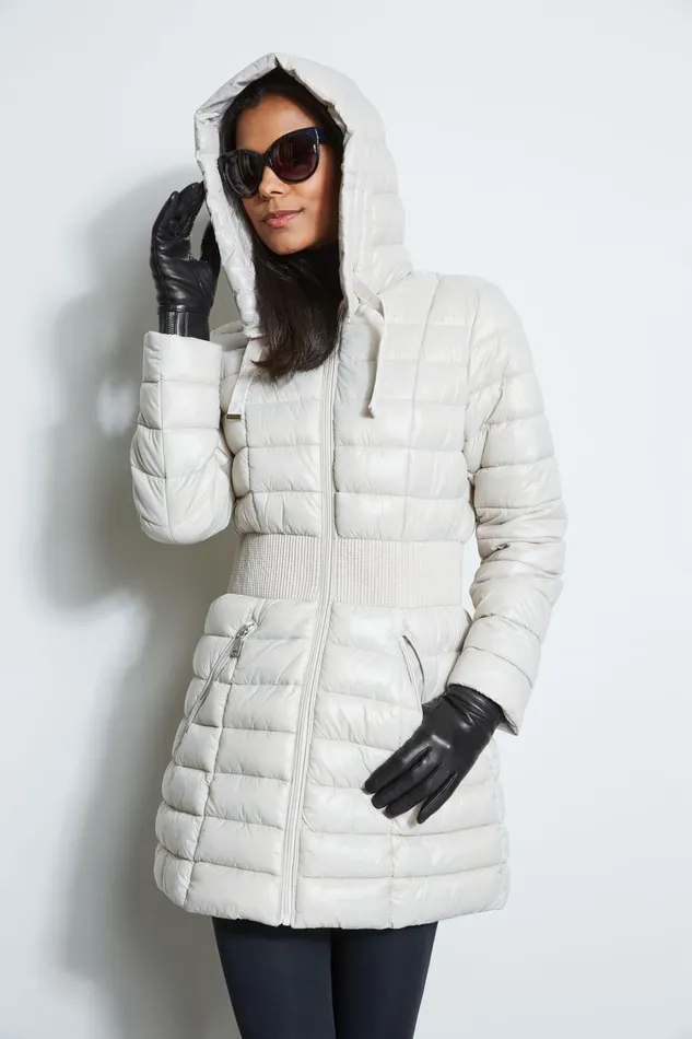 Elie Tahari Coats Tahari Lightweight Hooded Cinched Puffer Coat Pale Oak 8211 Women