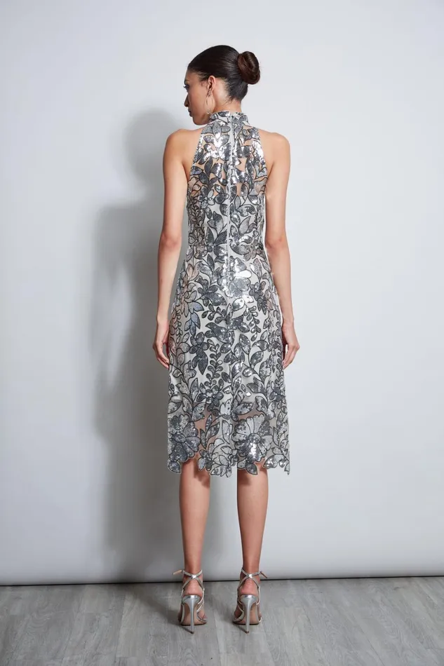 Elie Tahari Dresses and Jumpsuits Sequin Floral Halter Dress Silver Multi 8211 Women