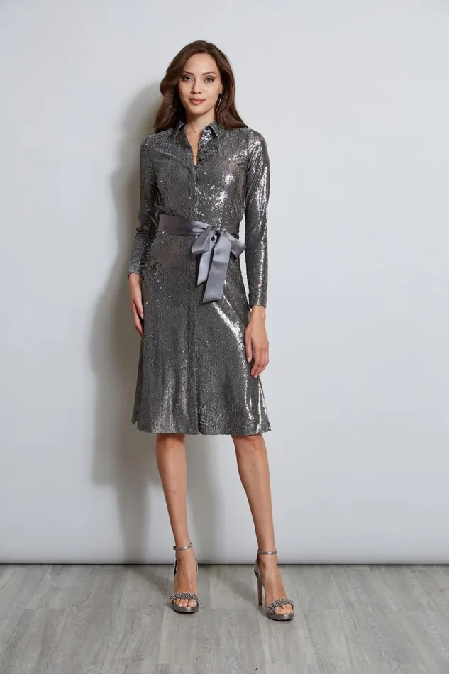 Elie Tahari Dresses and Jumpsuits Sequin Shirt Dress Gunmetal 8211 Women