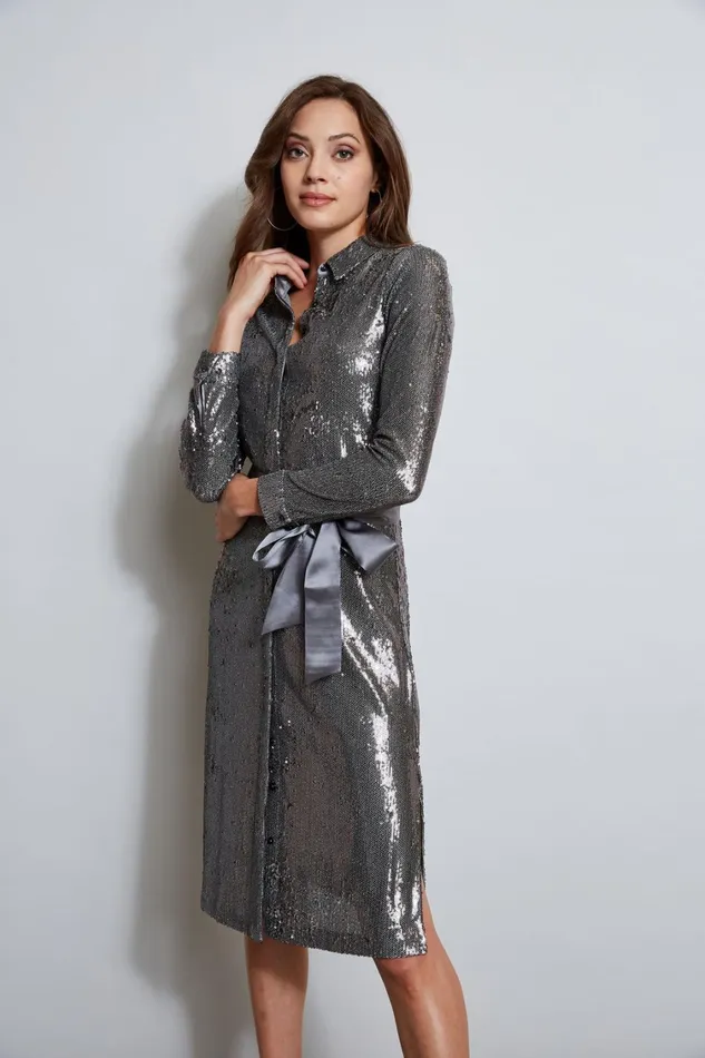 Elie Tahari Dresses and Jumpsuits Sequin Shirt Dress Gunmetal 8211 Women