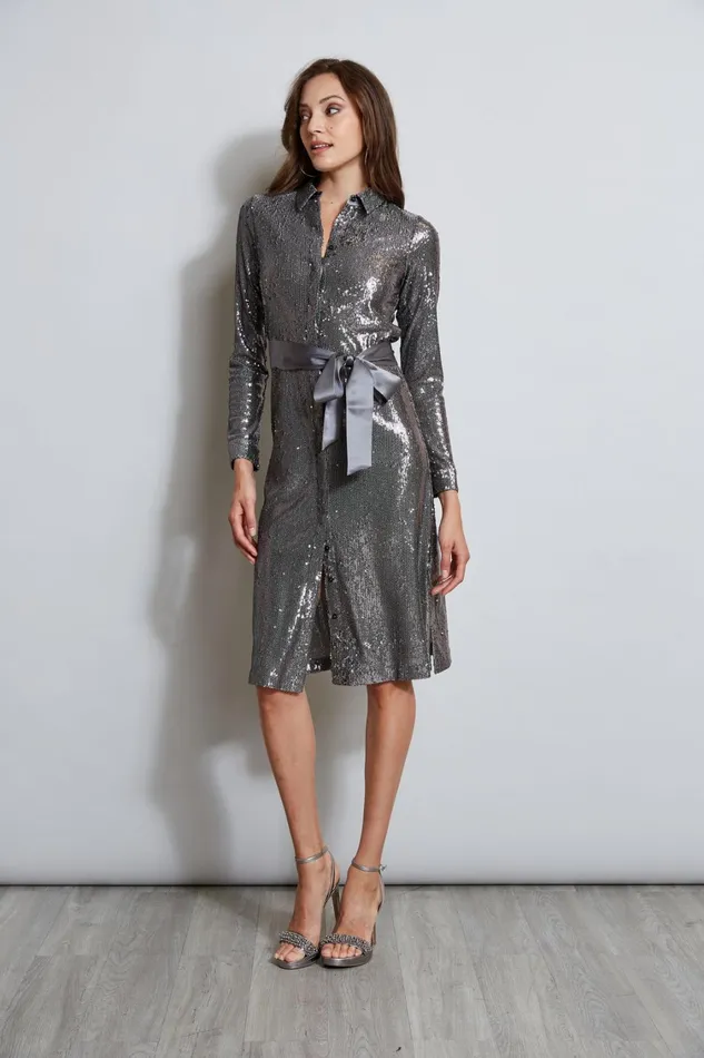Elie Tahari Dresses and Jumpsuits Sequin Shirt Dress Gunmetal 8211 Women