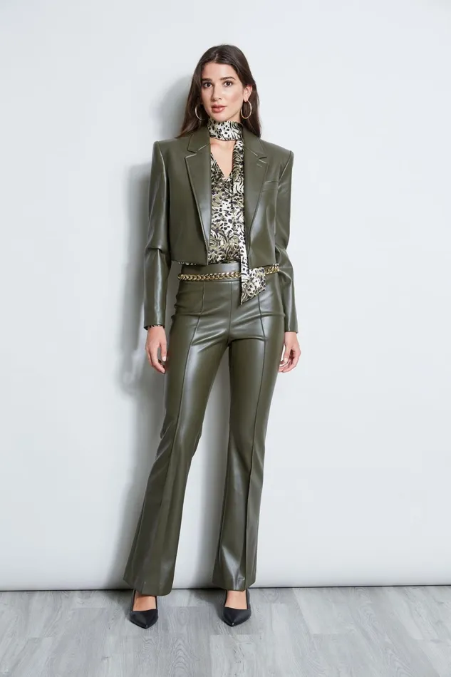 Elie Tahari Jackets and Blazers Cropped Vegan Leather Jacket Olive 8211 Women