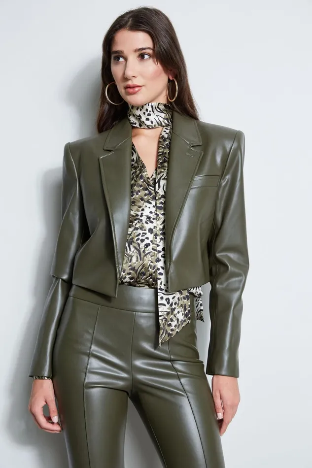 Elie Tahari Jackets and Blazers Cropped Vegan Leather Jacket Olive 8211 Women