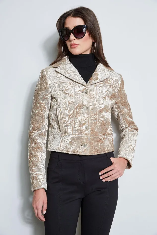 Elie Tahari Jackets and Blazers Quilted Velvet Cropped Jacket Beige 8211 Women Elie Tahari Jackets and Blazers Quilted Velvet Cropped Jacket Beige 8211 Women