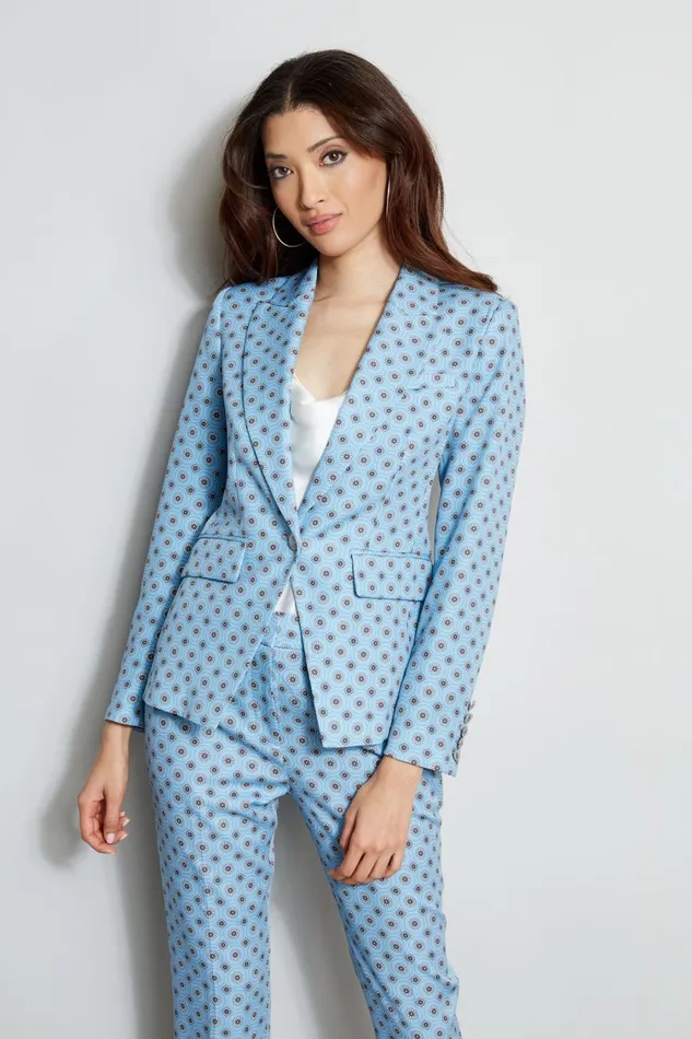 Elie Tahari Jackets and Blazers Sun Print Single Button Blazer Sun Blue Print 8211 Women