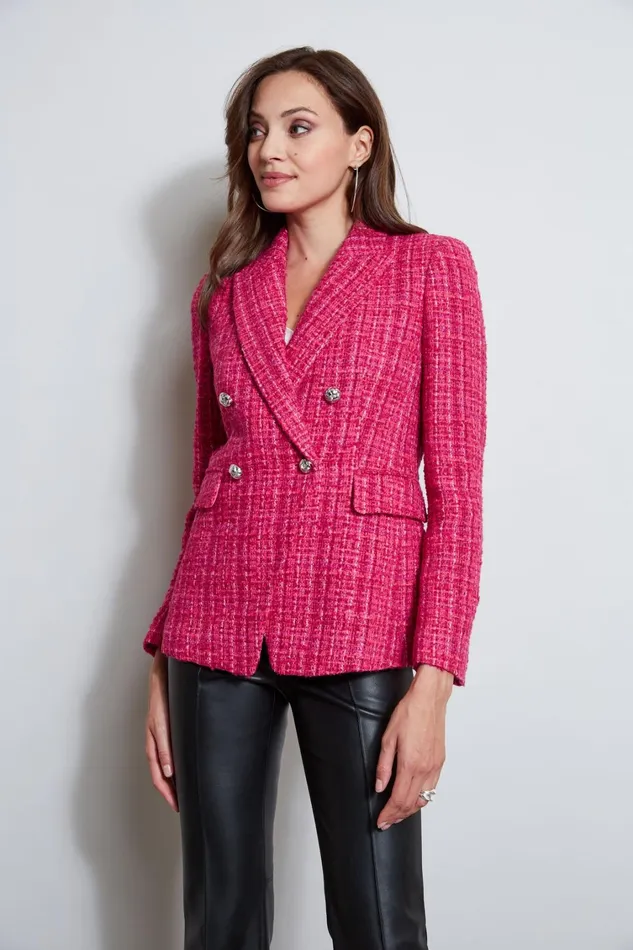Elie Tahari Jackets and Blazers Tweed Double Breasted Blazer Electric Pink 8211 Women