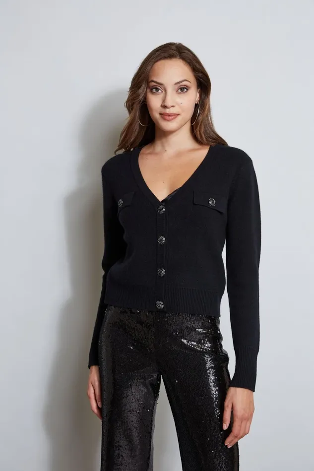 Elie Tahari Knits and Sweaters Jewel Button Cardigan Black 8211 Women