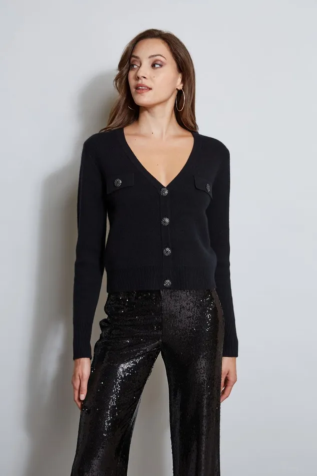Elie Tahari Knits and Sweaters Jewel Button Cardigan Black 8211 Women