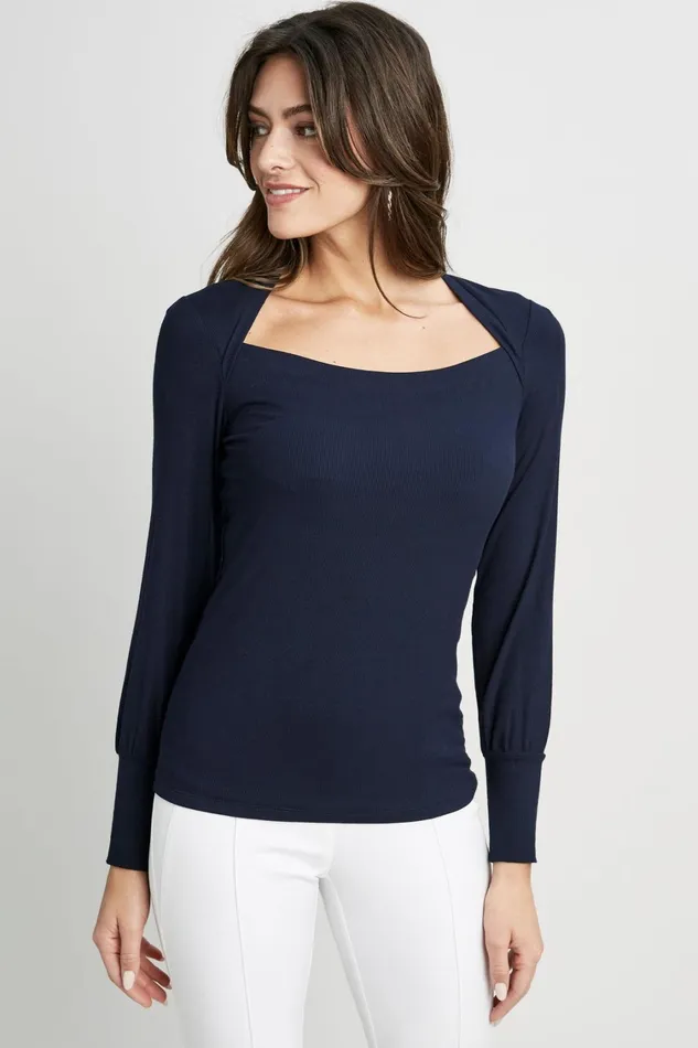 Elie Tahari Knits and Sweaters Straight Neck Ribbed Knit Ink 8211 Women