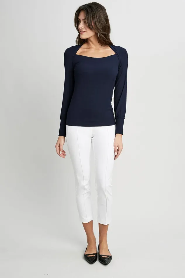 Elie Tahari Knits and Sweaters Straight Neck Ribbed Knit Ink 8211 Women