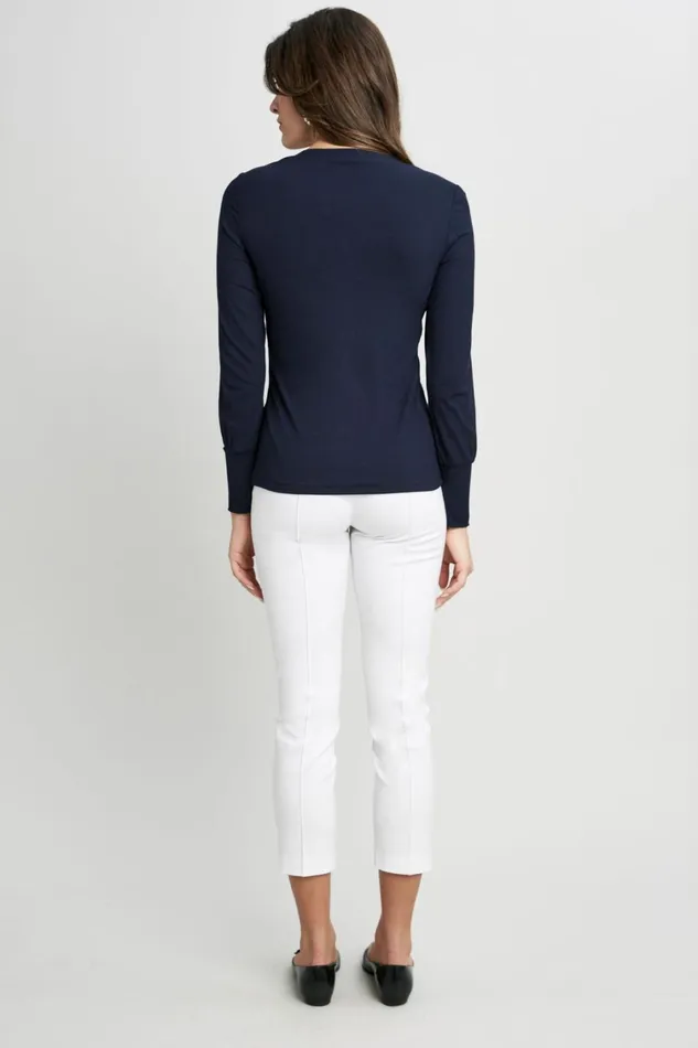 Elie Tahari Knits and Sweaters Straight Neck Ribbed Knit Ink 8211 Women