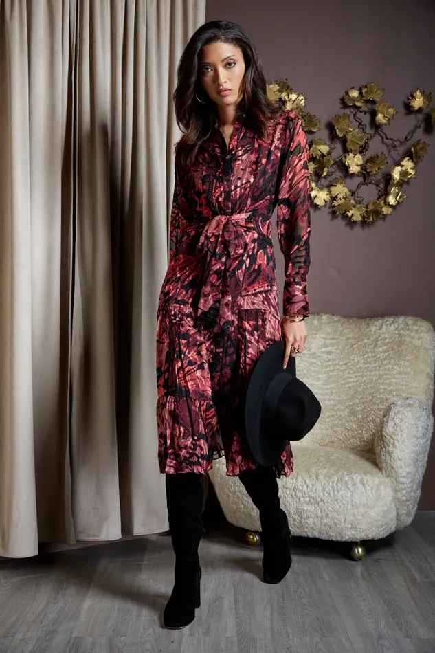 Elie Tahari Long Sleeve Dresses Burnout Tie Shirt Dress Monarch Burnout 8211 Women