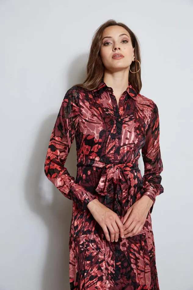 Elie Tahari Long Sleeve Dresses Burnout Tie Shirt Dress Monarch Burnout 8211 Women