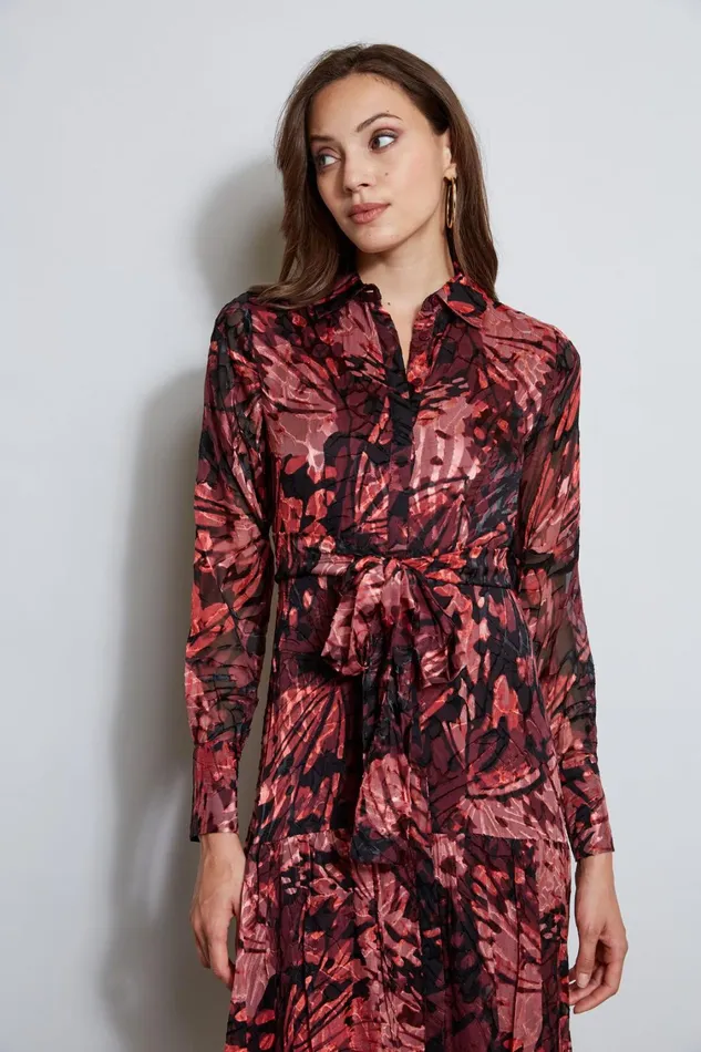 Elie Tahari Long Sleeve Dresses Burnout Tie Shirt Dress Monarch Burnout 8211 Women