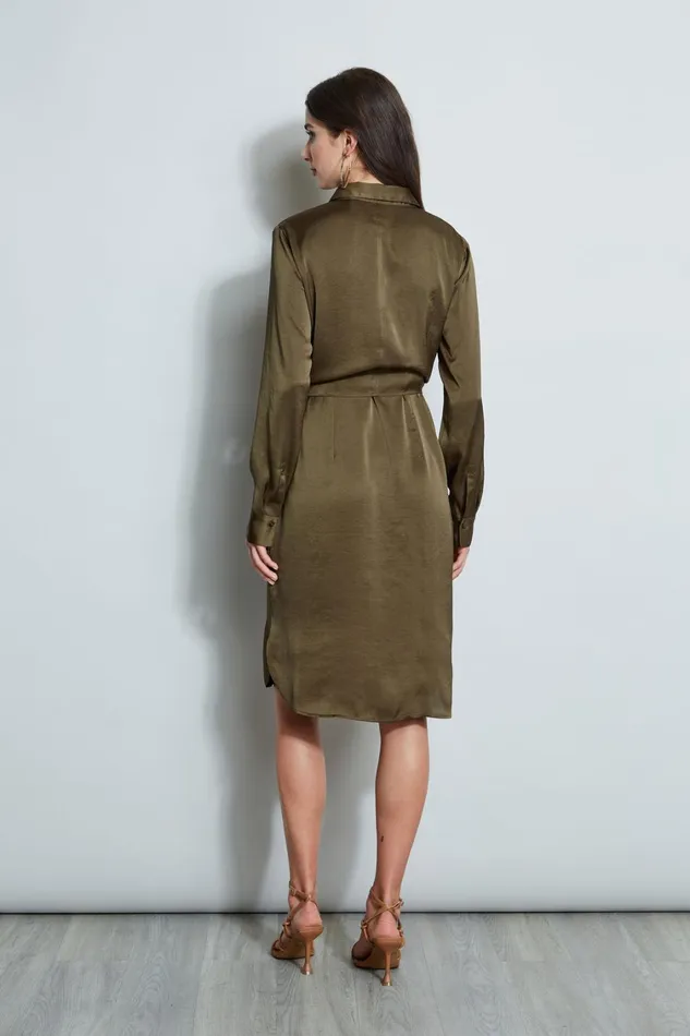 Elie Tahari Long Sleeve Dresses Satin Tie Shirt Dress Savoy 8211 Women