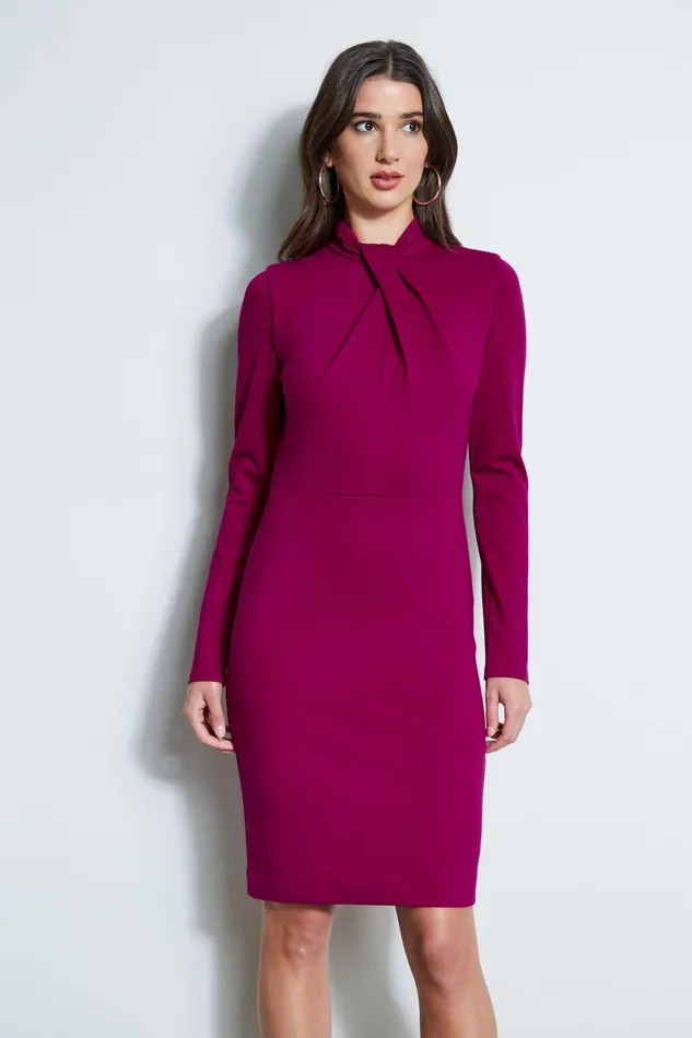 Elie Tahari Long Sleeve Dresses Twist Knit Long Sleeve Dress Boysenberry 8211 Women
