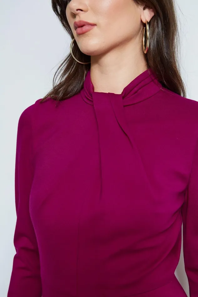 Elie Tahari Long Sleeve Dresses Twist Knit Long Sleeve Dress Boysenberry 8211 Women