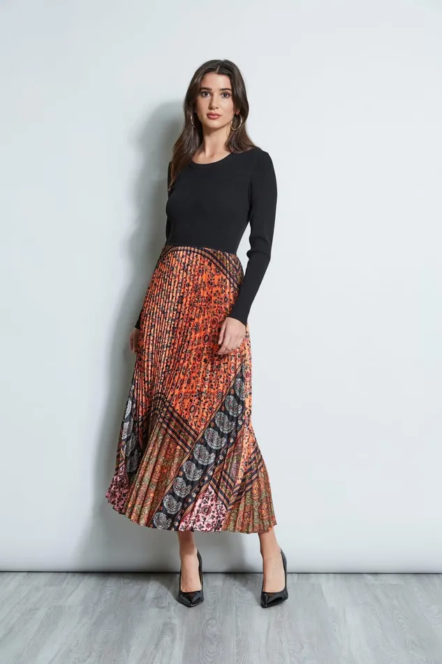 Elie Tahari Midi Dresses Printed Pleated Midi Dress Noir And Taj Print 8211 Women Elie Tahari Midi Dresses Printed Pleated Midi Dress Noir And Taj Print 8211 Women