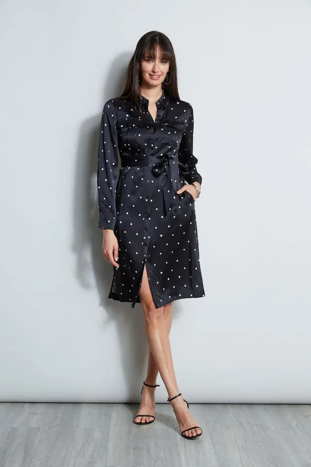 Elie Tahari Midi Dresses Silk Cube Dot Shirt Dress Blackfoam 8211 Women