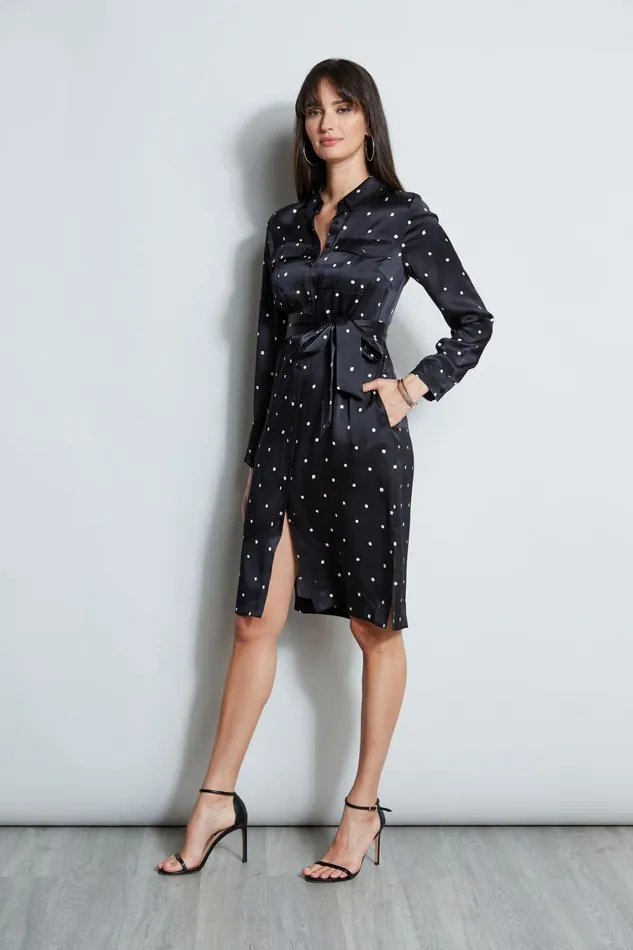 Elie Tahari Midi Dresses Silk Cube Dot Shirt Dress Blackfoam 8211 Women