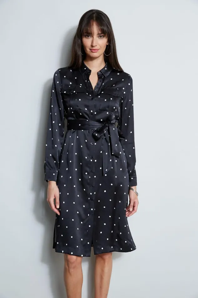 Elie Tahari Midi Dresses Silk Cube Dot Shirt Dress Blackfoam 8211 Women