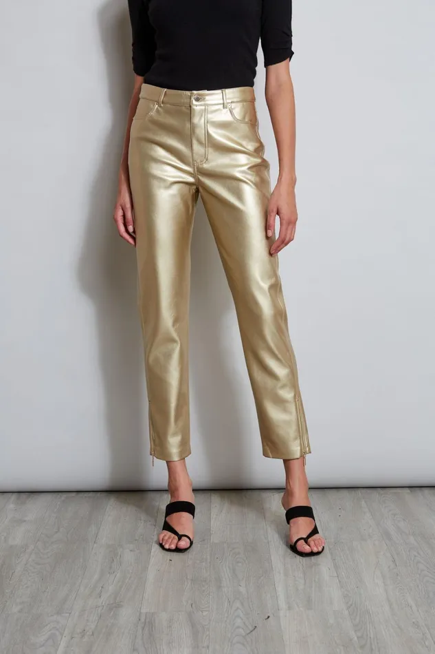 Elie Tahari Pants Metallic Vegan Leather Pant Brushed Gold 8211 Women