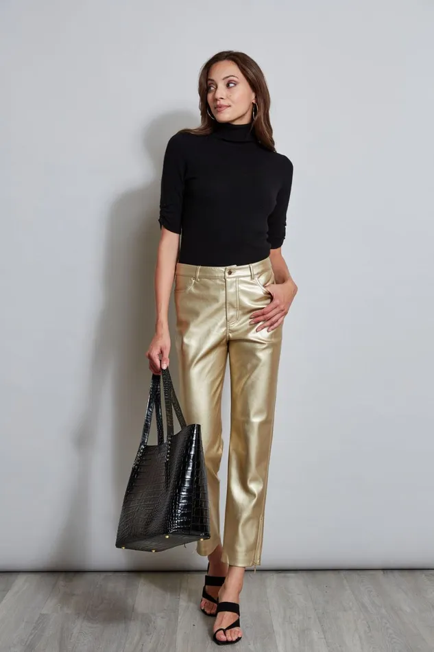 Elie Tahari Pants Metallic Vegan Leather Pant Brushed Gold 8211 Women