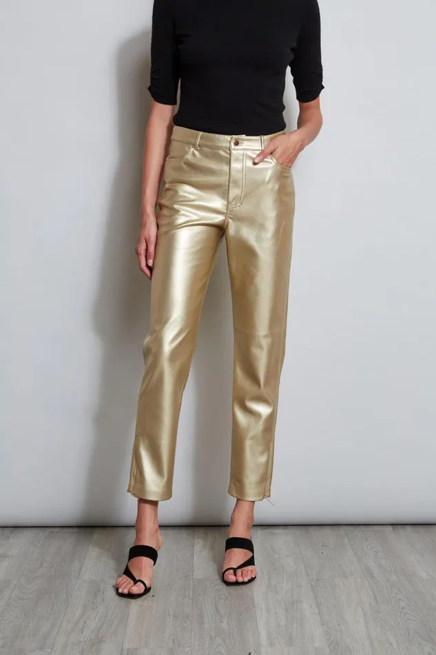 Elie Tahari Pants Metallic Vegan Leather Pant Brushed Gold 8211 Women