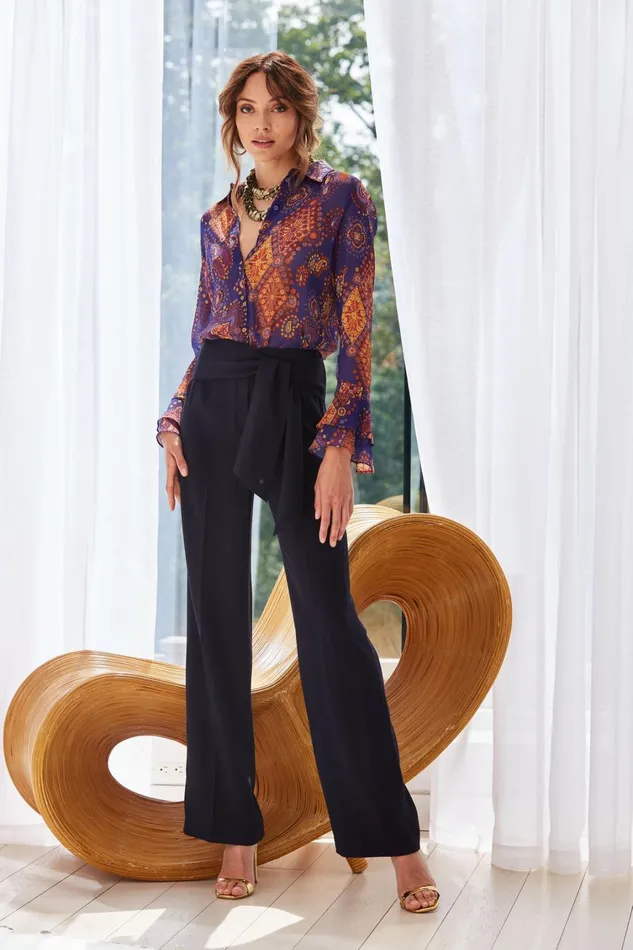 Elie Tahari Pants Wide Leg Sash Pant Stargazer 8211 Women