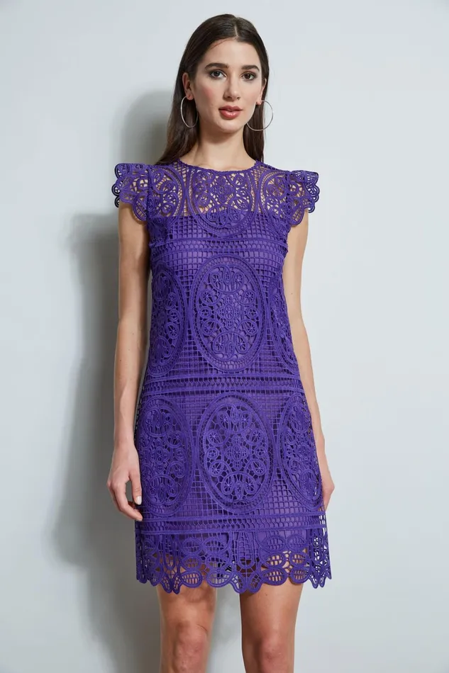 Elie Tahari Short Dresses Lace Flutter Sleeve Dress Plum 8211 Women
