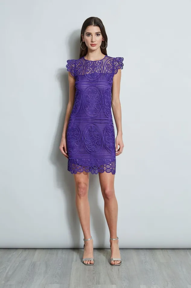 Elie Tahari Short Dresses Lace Flutter Sleeve Dress Plum 8211 Women