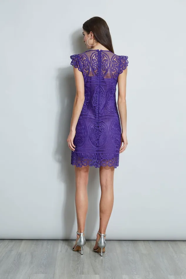 Elie Tahari Short Dresses Lace Flutter Sleeve Dress Plum 8211 Women